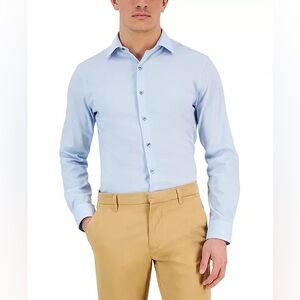 Alfani Men's Slim Fit Herringbone Dress Shirt - LT Blue
